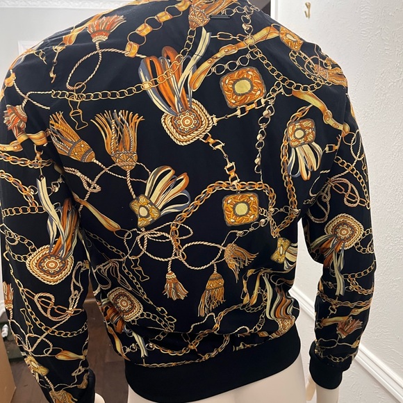 Versace Inspired Black and Gold Chain Print Jacket - Picture 4 of 6